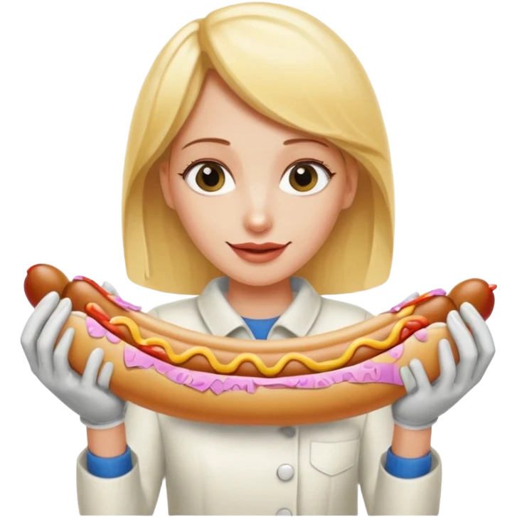 Naked blonde with both hands grabbing hotdog weiner emoji