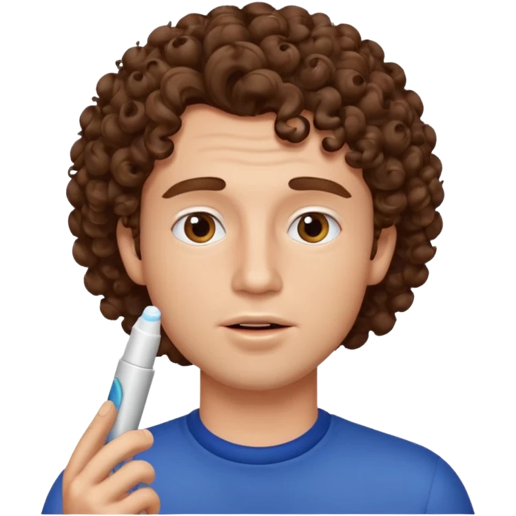 curly haired man using chapsitck emoji
