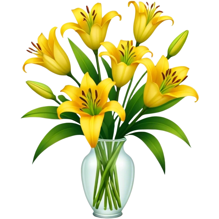 bouquet Bright Yellow Lily, luxuriant, stem, leaf, bud emoji