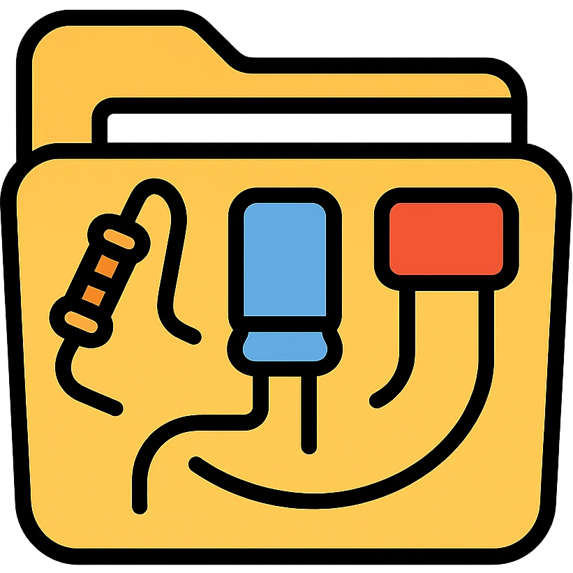 folder icon containing electric parts inventory with visible components like resistors, capacitors, and wires emoji