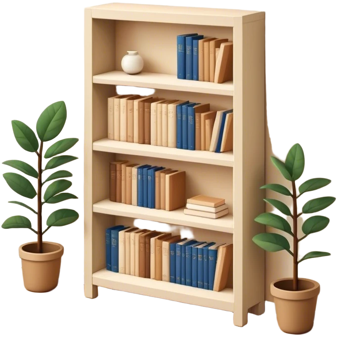 ikea bookshelf filled with beige books, cozy vibe, isometric emoji