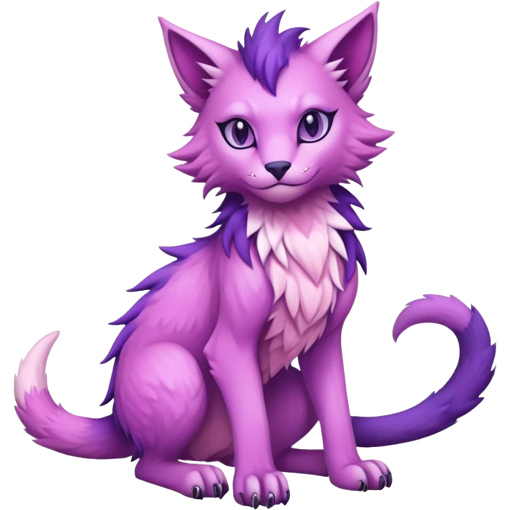 Kawaii dark edgy fantasy pastel ethereal feline-vernid-sergal-fursona animal creature with a tufted tail full body emoji
