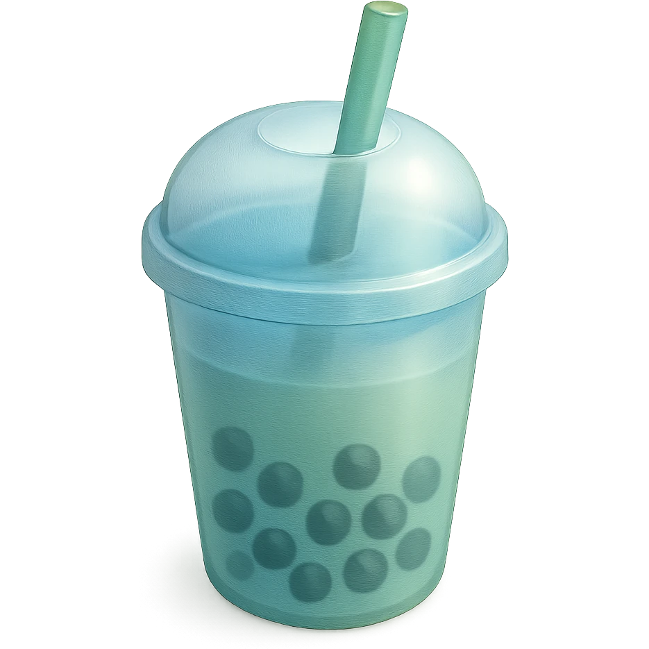 hand-drawn volumetric bubble tea cup with a straw, blue and green colors, front view, sketchy illustrated style, expressive shadows and highlights for 3D look emoji