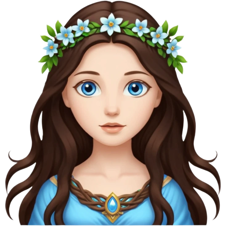 Spring goddess long brunette hair blue eyes emoji
