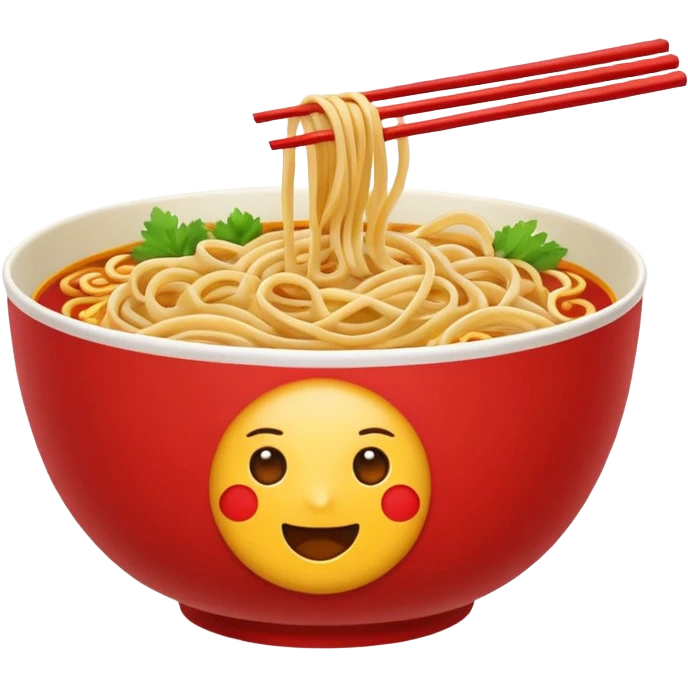 Chinese cuisine humanless avatar in bright emoji-style illustration. Noodles bowl, red and gold colors, simple shapes, flat design, bold and energetic. emoji