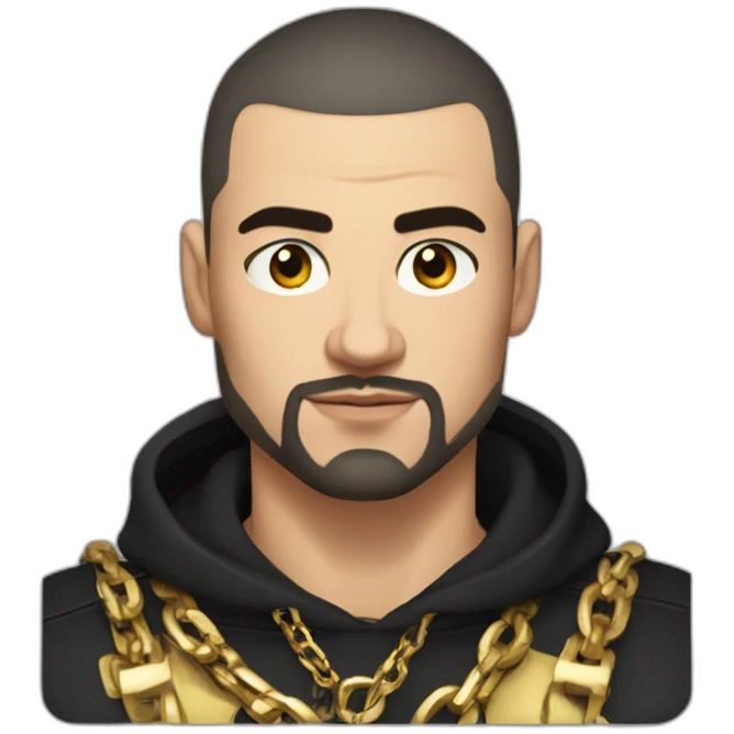 Russian muscular thug man aged 26 wearing gold chain with black hair buzz cut and short beard emoji