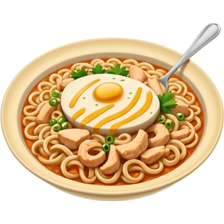 plato de fideos con salsa huancaína y pollo empanizado emoji