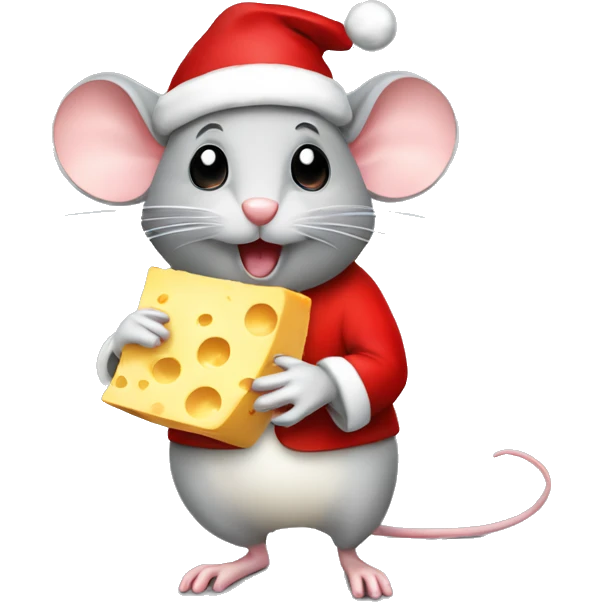 Mouse with santa hat holding cheese emoji