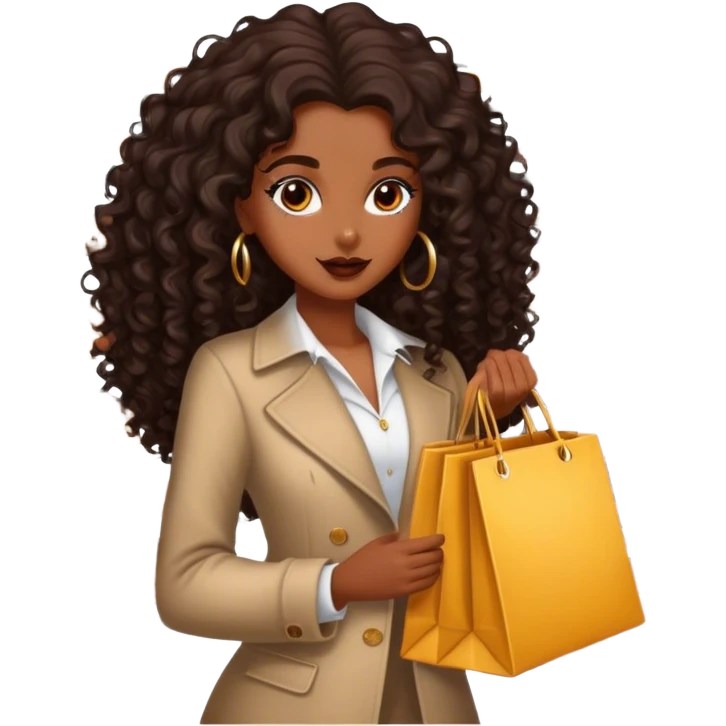 Rich dark brown girl with dark brown long curly hair expensive retail shopping  emoji
