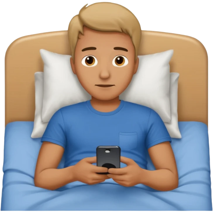 Man emoji lying in bed looking at his phone emoji