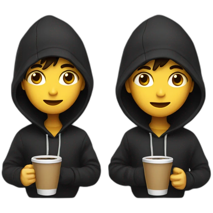 gamer with a black hoodie and a black beenie drinking coffee emoji