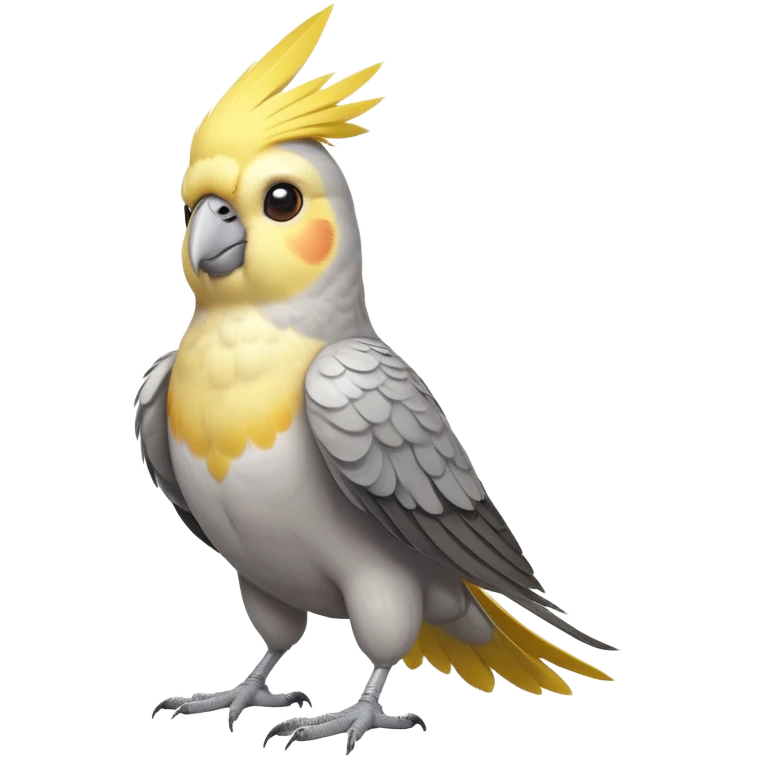 cinematic-[cockatiel]-realistic-full-body-perched-emoji,-wings-tucked-neatly,-head-tilted-dramatically,-sleek-[yellow and grey]-feathers,-simplified-yet-realistic-focused-features,-highly-detailed,-glowing-with-an-almost-sarcastic-glow emoji