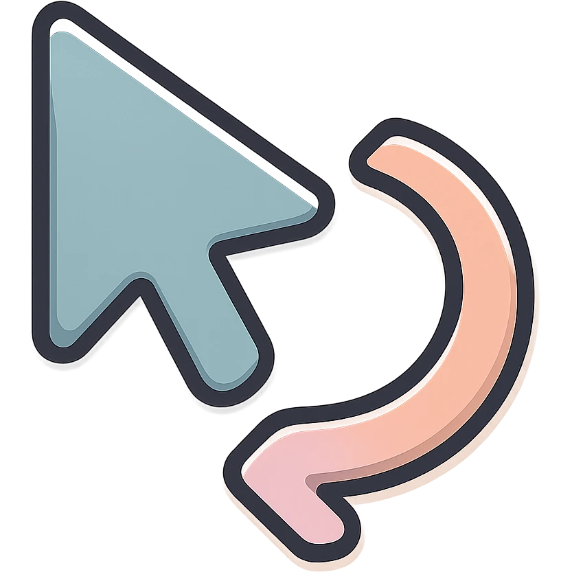 mouse cursor arrow with smooth curve to the right, thin clean contours, soft rounded shapes, pastel palette #98B5BC, #B5B3C1, #C9A3C9, #E4C0CA, #F7DCD1, #F7C0AA, detailed shadows and highlights, soft lighting, transparent background emoji