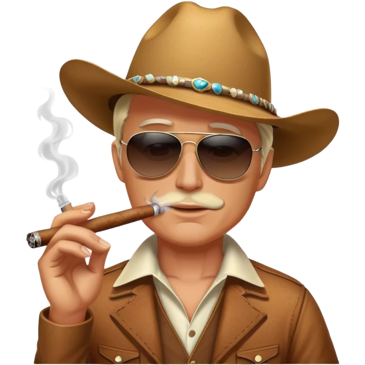 White guy Wearing a cowboy hat, smoking a cigar, sunglasses emoji
