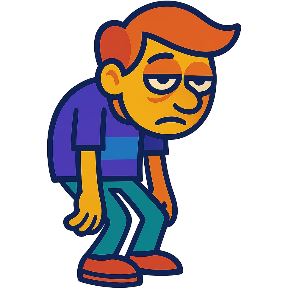 character with heavy eyelids and slouched posture in vibrant toon style emoji