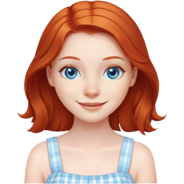 A redhead girl with blue eyes, pale skin, wearing a sundress emoji