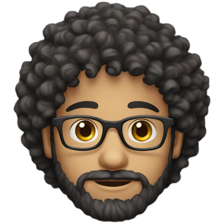 Curly haired Arab 29 year old with beard and metal rim glasses emoji