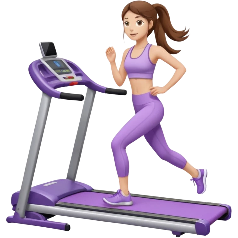 girl with long brown hair on treadmill wearing light purple yoga set emoji