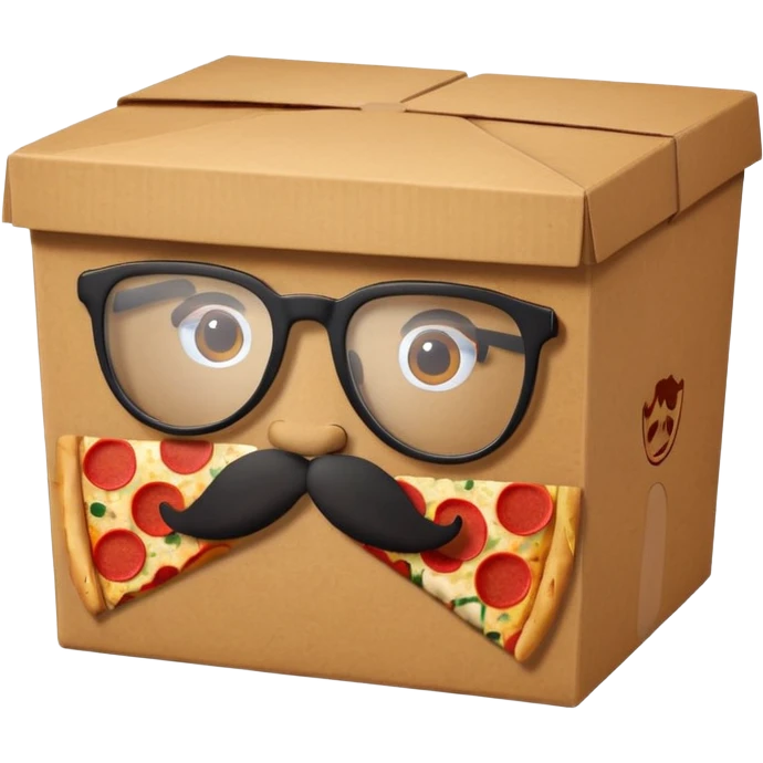 pizza take-out box with glassess and mustache emoji