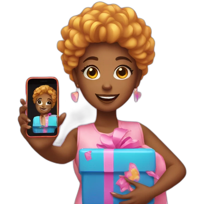influencer taking a selfie with a bright box in her arms emoji