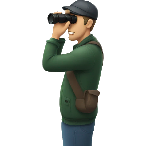 Man using binoculars to look at passing train emoji