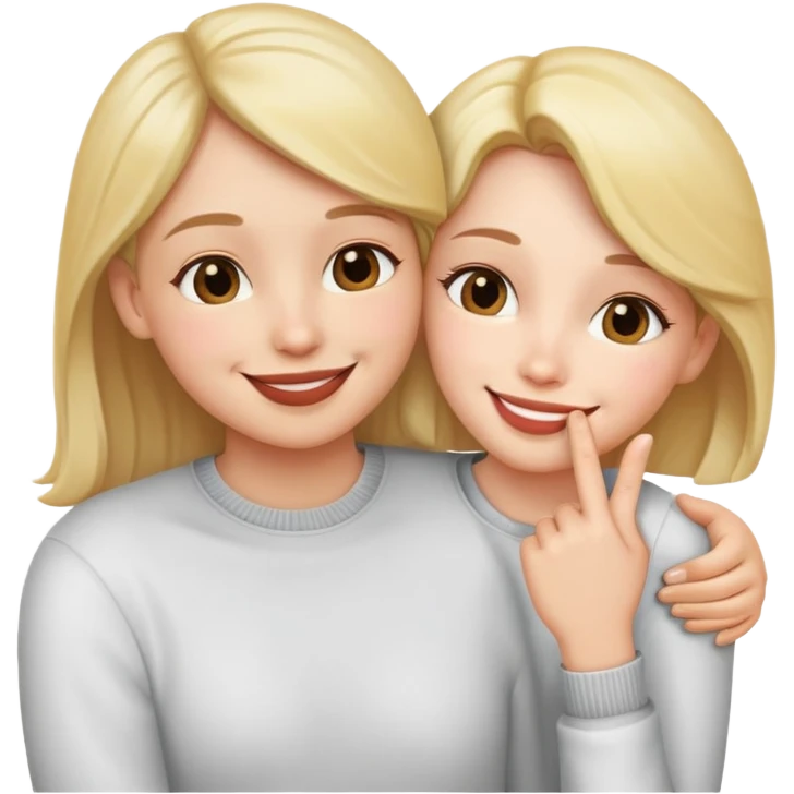 2 figures hugging however the one facing the camera is smiling with his finger on his lips emoji