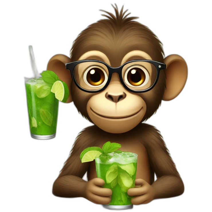 little monkey with glasses drinking mojito emoji