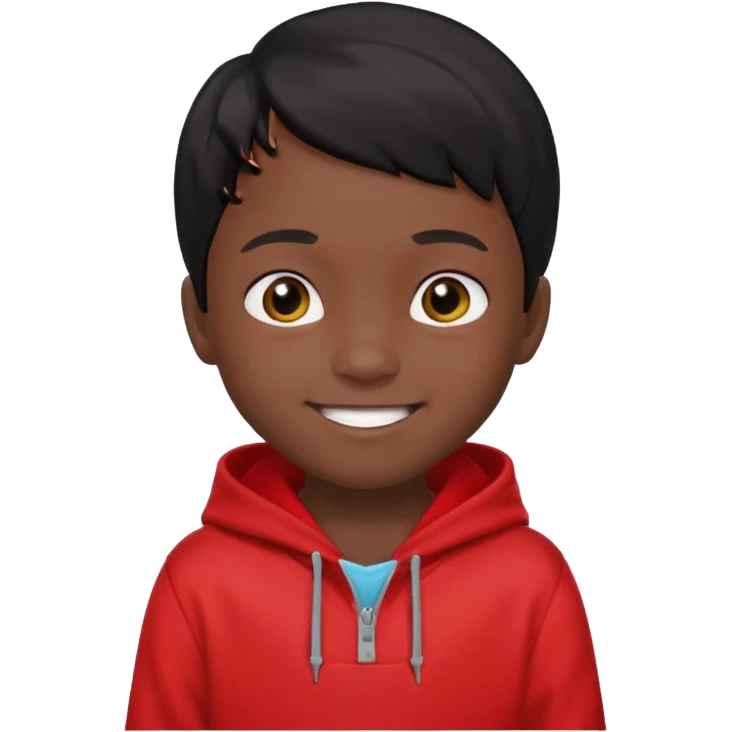 niño de 7 años, con pelo y piel negra. sudadera roja emoji