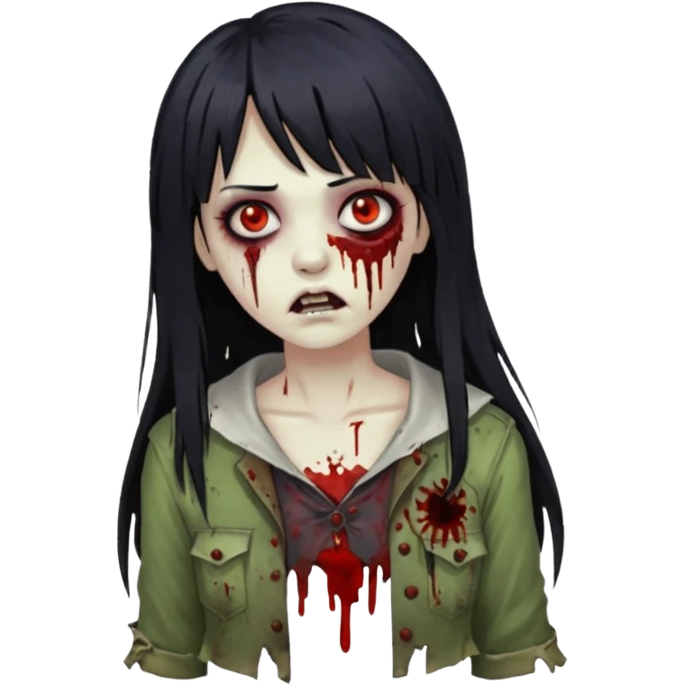 Faça uma mulher zumbi de franja cabelo longo preto 🧟‍♀️ emoji