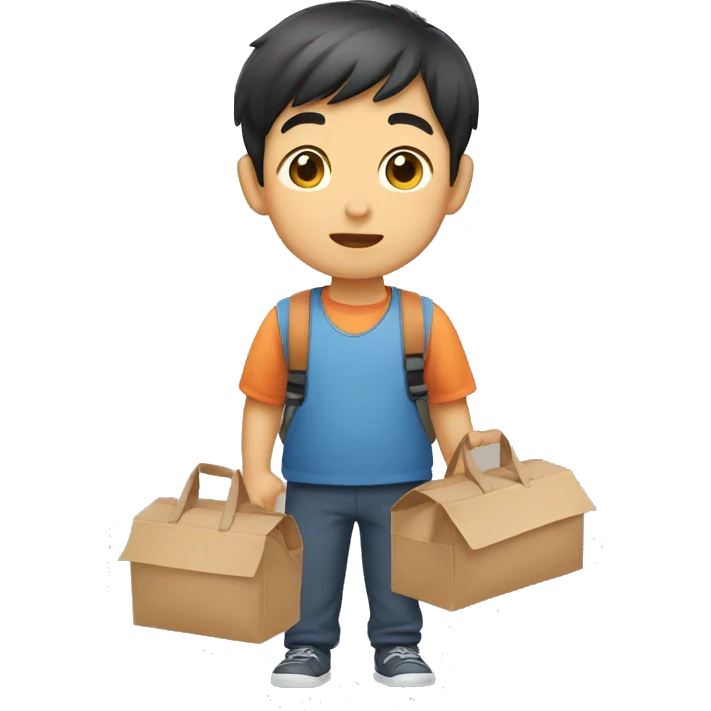 Asian boy who keeps a carrier emoji