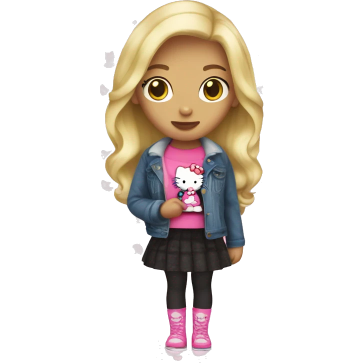 Blonde curvy girl with hello kitty plush emoji