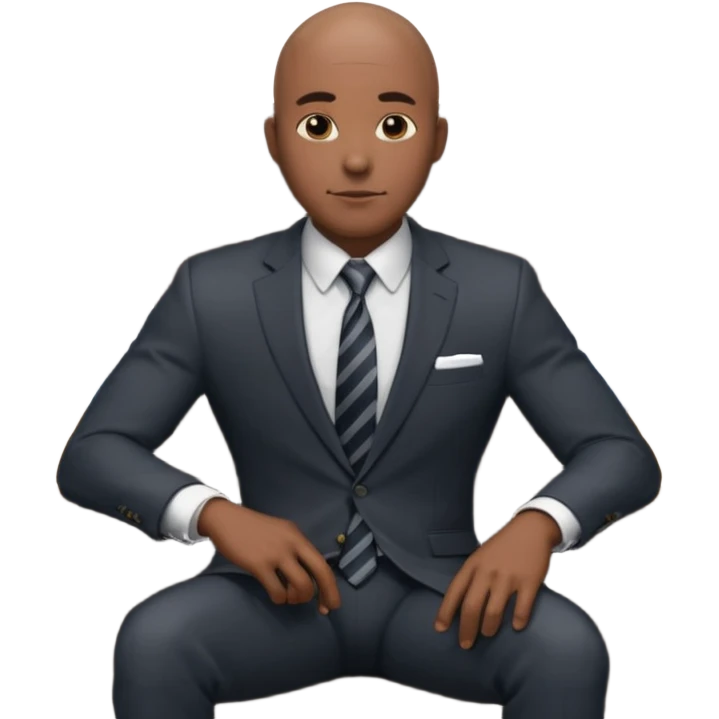 Black man, bald, in a suit, sitting on a chair in the office  emoji