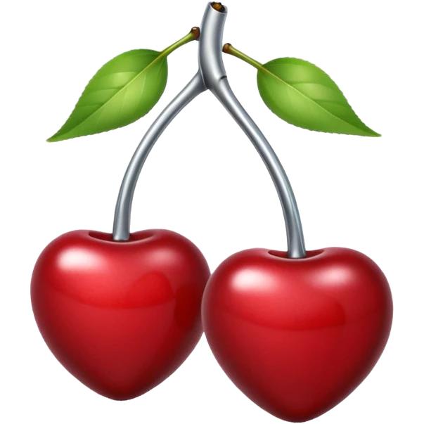 A pair of cherries emoji made of polished silver chrome, smooth rounded shapes, glossy metallic finish, soft highlights and reflections, cute proportions, iOS emoji style, centered, clean white background, no text emoji