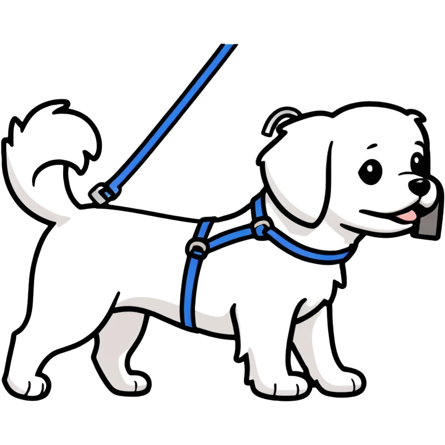 Maltese dog guiding a blind person guide harness, guide dogs for the blind  emoji