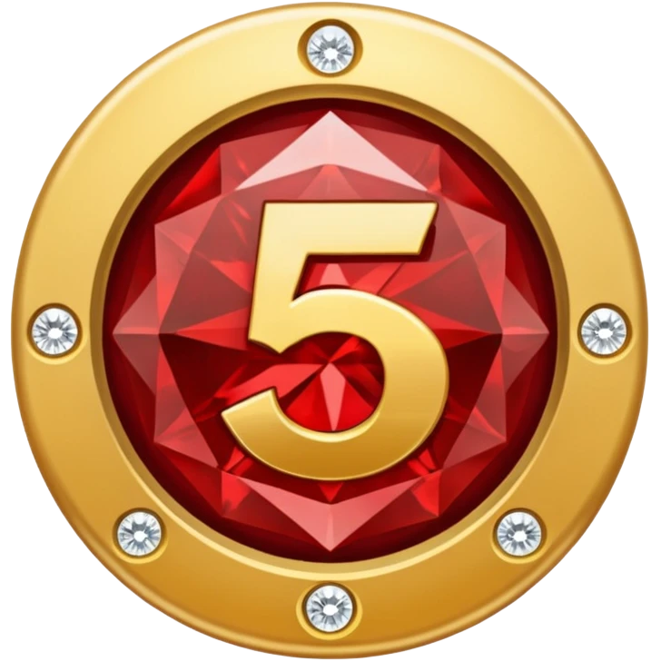 Make a round icon for a paid subscription, a red diamond, and the number 5. emoji