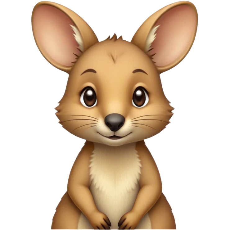 Cinematic Cute Wallaby Portrait Emoji, Head tilted playfully and inquisitively, featuring a glossy tan fur with delicate brown accents and a charming, alert expression, round, sparkling eyes filled with gentle curiosity, Simplified yet irresistibly adorable features, highly detailed, glowing with a warm, friendly glow, high shine, affectionate and bouncy, stylized with a touch of outback whimsy, bright and endearing, soft glowing outline, capturing the essence of a mischievous yet loving wallaby, so playful it feels like it could skip out of the screen into your arms! emoji