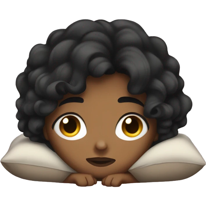 black haired girl curled up in bed on her phone emoji