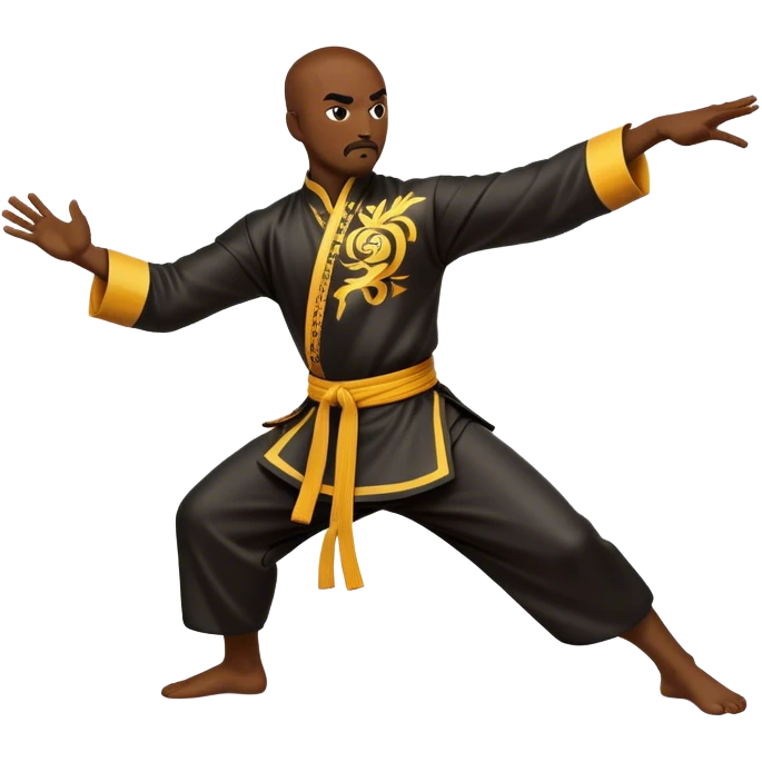 Cinematic Realistic Kung Fu Action Emoji, depicted as an epic martial arts scene with a master executing a precise move in traditional attire, rendered with fluid motion and vibrant textures under dramatic high-contrast lighting. emoji