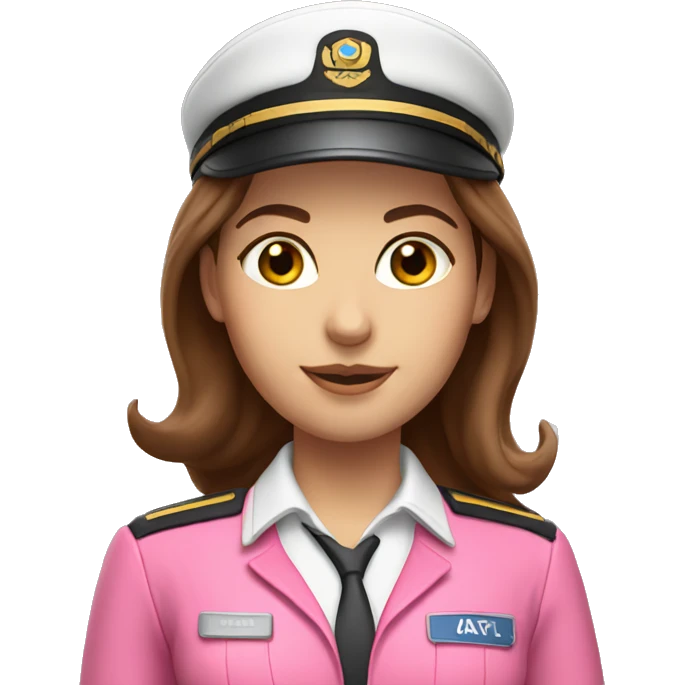 white female pilot with hat long brown hair pink outfit  emoji