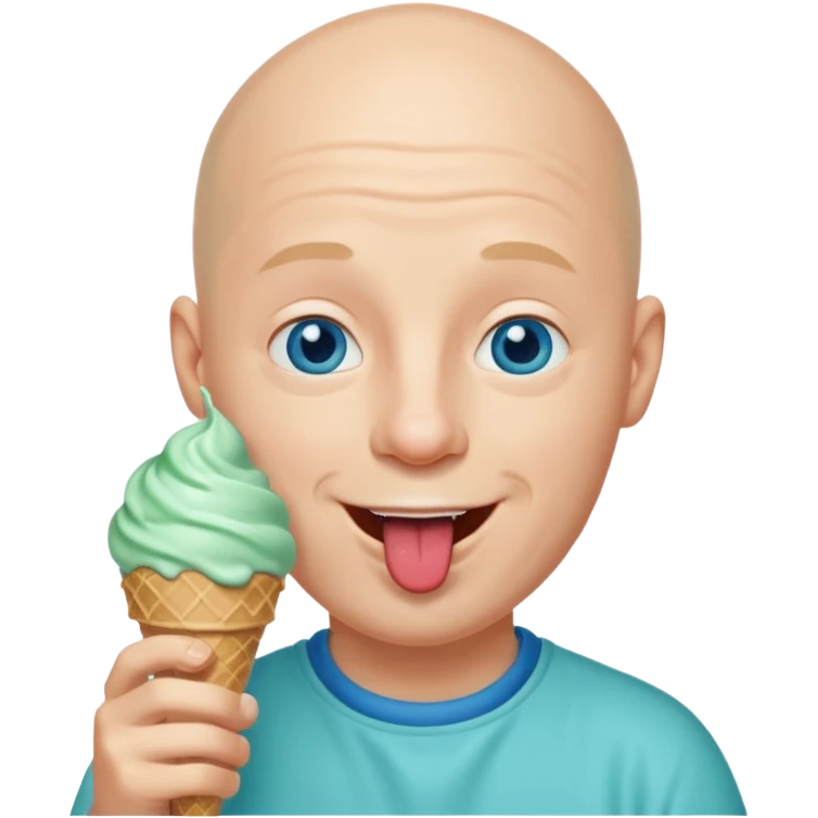 Smiling Bald man with blue eyes Licking a mint ice cream cone emoji