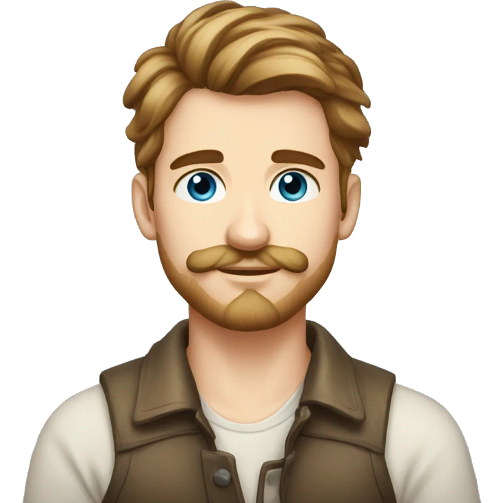 young polish man hair should be short, ears less protruding, mustache visible, very delicate beard, blue eyes, no background emoji