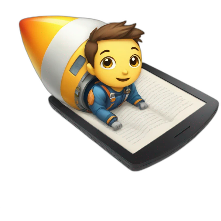 kindle kid on rocketship emoji