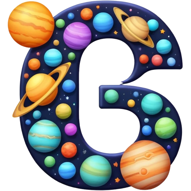 letter J with colorful planets orbiting around it emoji