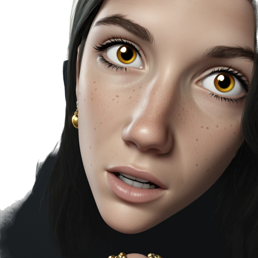 freckled girl with jewelry close-up emoji