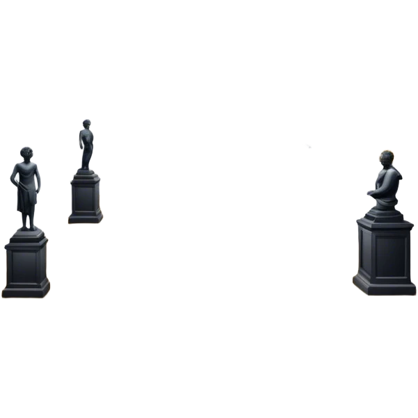 An icon featuring an elegant art gallery with classic paintings hanging on the walls, and sculptures displayed on pedestals. Visitors admire the exhibits, capturing the essence of culture, history, and art. Set against a transparent background. emoji