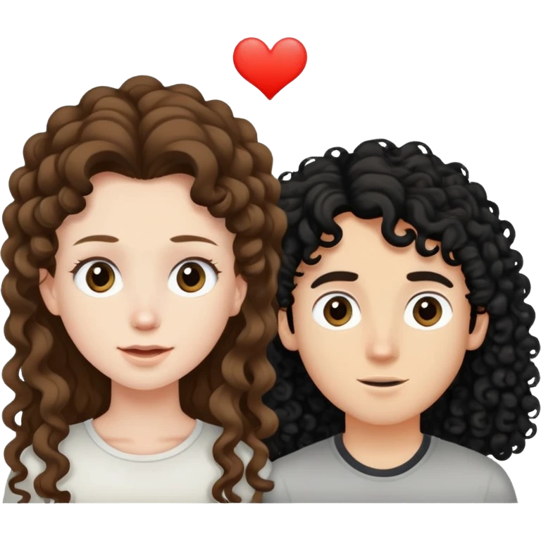 long light brown hair girl with pale skin and boy with black curly hair and tanned skin looking at each other emoji