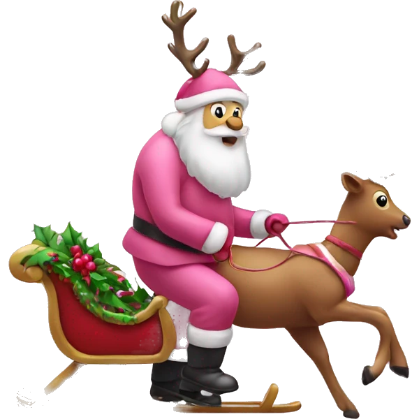 Pink reindeer pulling a sled with Santa  emoji