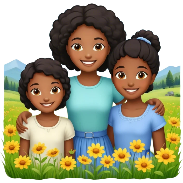 Beautiful meadow with some young black girls  emoji