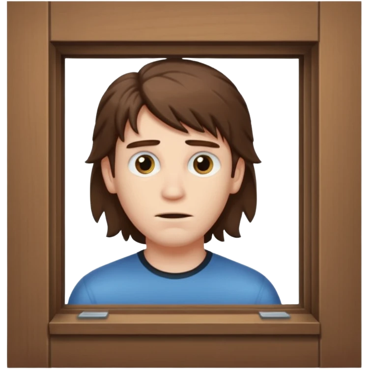 Guy with mullet brown hair creepy peeking through window emoji
