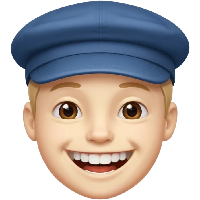 cheerful boy in a cap showing big front teeth emoji